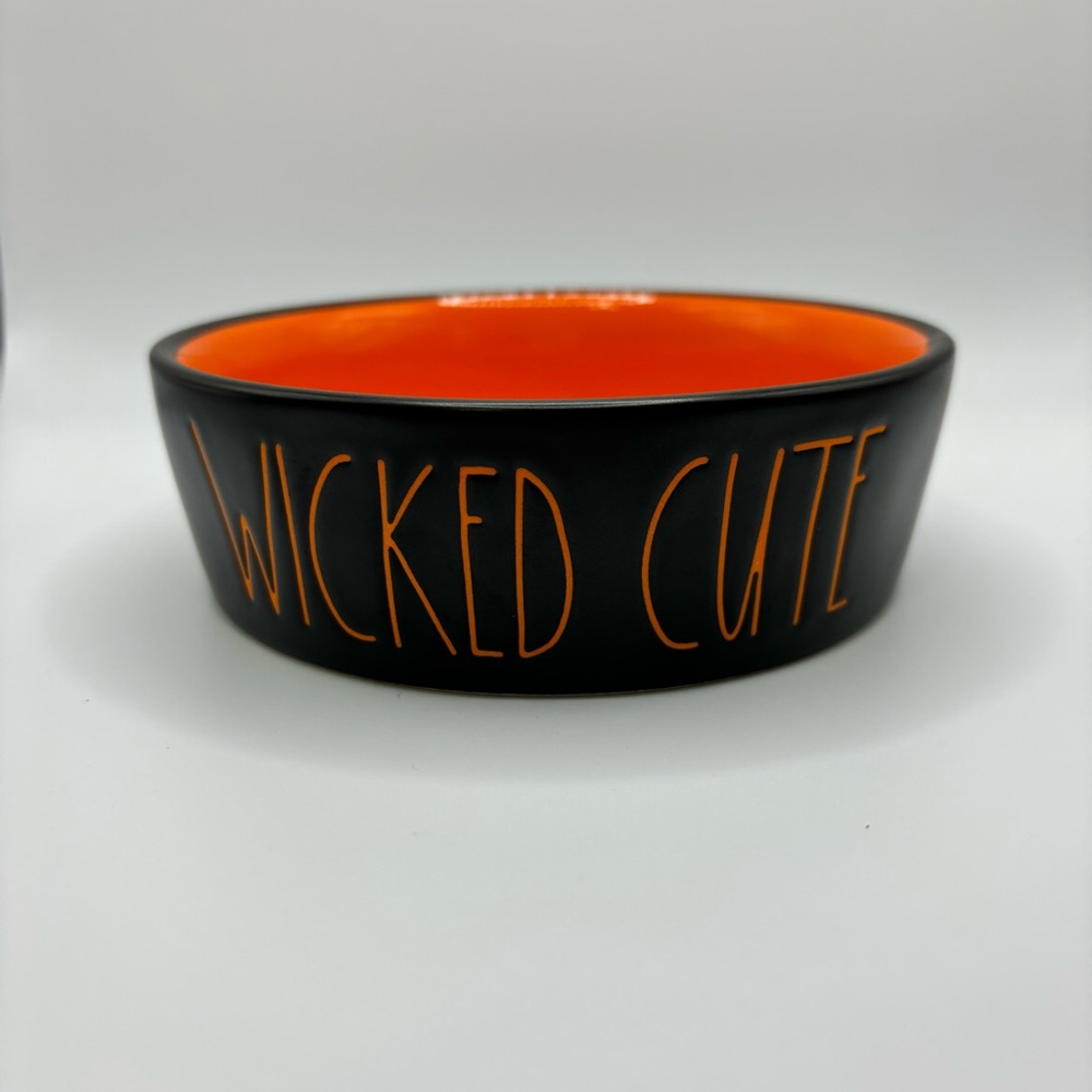 NEW Rae Dunn "Wicked Cute" Halloween Pet Bowl Small Orange Black Bowl